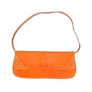 AUTHENTIC Kaia Peterka Orange Leather Clutch Purse removable shoulder strap